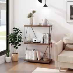 Monikäyttöinen ruskea metallirunkoinen hylly olohuoneeseen