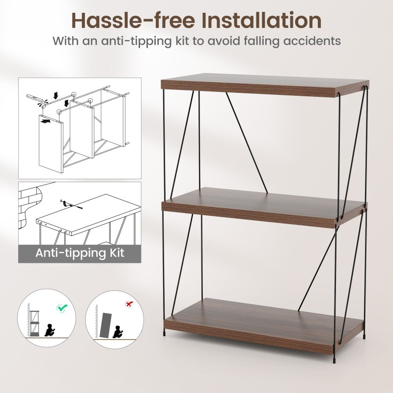 Monikäyttöinen ruskea metallirunkoinen hylly olohuoneeseen