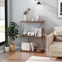 Monikäyttöinen ruskea metallirunkoinen 3-tasoinen hyllykkö