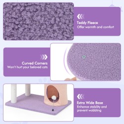 Monitasoinen kissatorni raapimistolpilla, lila ja vaaleanpunainen