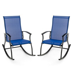 Kaksi ulkokäyttöön tarkoitettua sinistä hengittävää keinutuolia