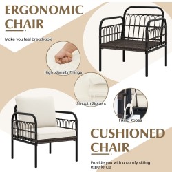 Kolmen osan ruskea rottinkinen ulkokalustesetti pehmusteilla