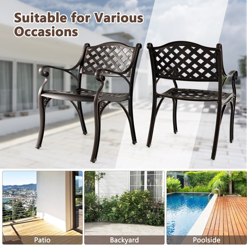 Valualumiiniset patio-tuolit, 2 kpl, pronssi, kaarevat istuimet