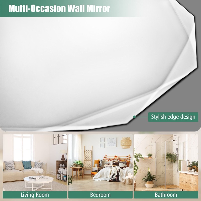 Hopeakiillotettu kehyksetön seinäpeili 76 cm sirpalesuojalla