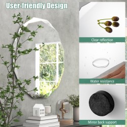 Hopeakiillotettu kehyksetön seinäpeili 76 cm sirpalesuojalla