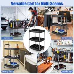 Monikäyttöinen musta työkalukärry pyörillä ja jakajilla