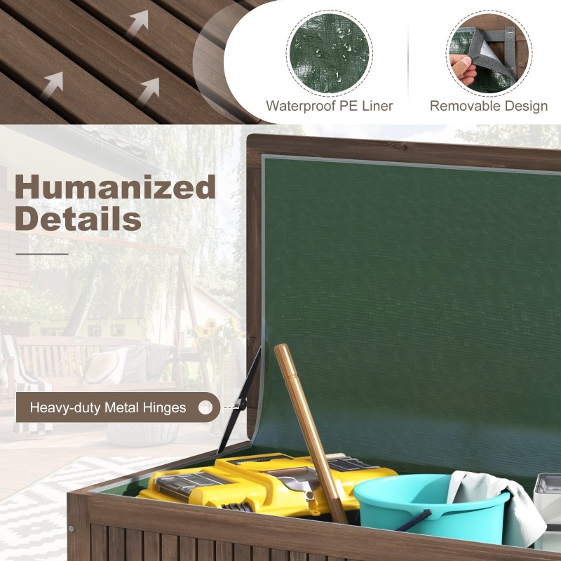 Puinen säilytyslaatikko 207L irrotettavalla vedenpitävällä vuorella ruskea