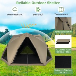 Kuusikulmainen perheteltta sadesuojalla ja kattoikkunalla, oliivinvihreä