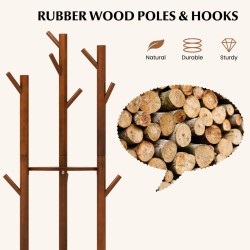 Vapaasti seisova puinen naulakko hyllyillä ja koukuilla, pähkinä