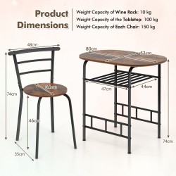 Kolmen osan ruokailuryhmä viinitelineellä, ruskea