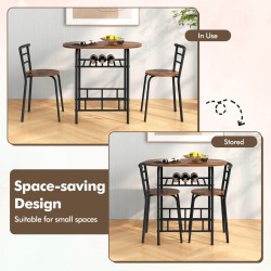 Kolmen osan ruokailuryhmä viinitelineellä, ruskea