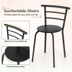 3-osainen musta ruokailuryhmä viinitelineellä ja tuoleilla