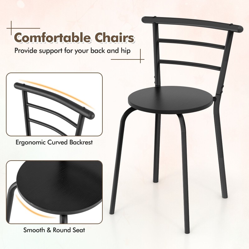 3-osainen musta ruokailuryhmä viinitelineellä ja tuoleilla