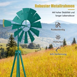 Vihreä koristeellinen metallituulimylly puutarhaan 253 cm