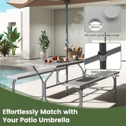 Harmaa 183 cm piknikpöytäsetti aurinkovarjoreiällä ulkokäyttöön