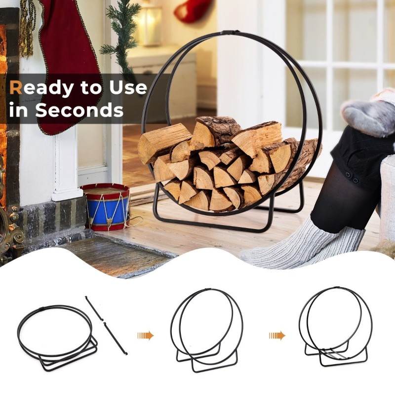 60 cm musta metallinen halkoteline 230 kg kantavuudella