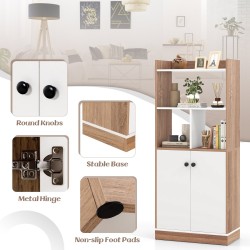 Kolmitasoinen kirjahylly kaapilla, valkoinen ja luonnollinen