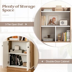 Kolmitasoinen kirjahylly kaapilla, valkoinen ja luonnollinen