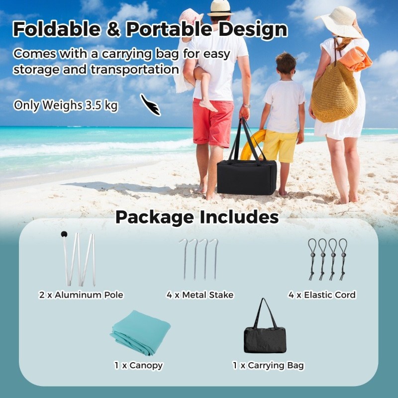 Rantalippa UPF 50+ suojalla ja hiekkasäkeillä, turkoosi