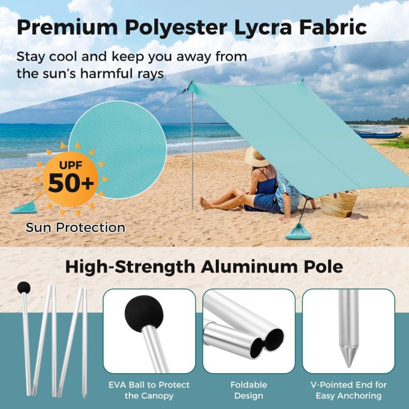 Rantalippa UPF 50+ suojalla ja hiekkasäkeillä, turkoosi