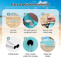 Rantalippa UPF 50+ suojalla ja hiekkasäkeillä, turkoosi