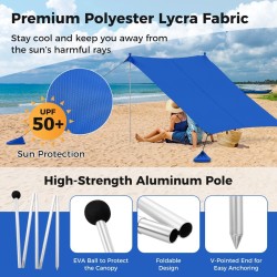 Sininen rantateltta aurinkosuoja UPF 50+ hiekkasäkeillä