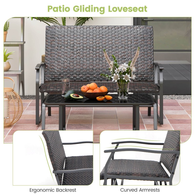 Kahden hengen ruskea rottinki liukutuoli ulkokäyttöön