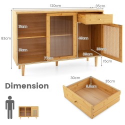 Bambuinen buffet-kaappi liukuovilla ja laatikolla luonnollinen