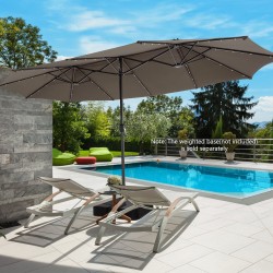 Kaksipuolinen ruskea ulkomarkkinavarjo käsikampimekanismilla