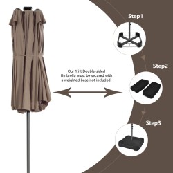 Kaksipuolinen ruskea ulkomarkkinavarjo käsikampimekanismilla