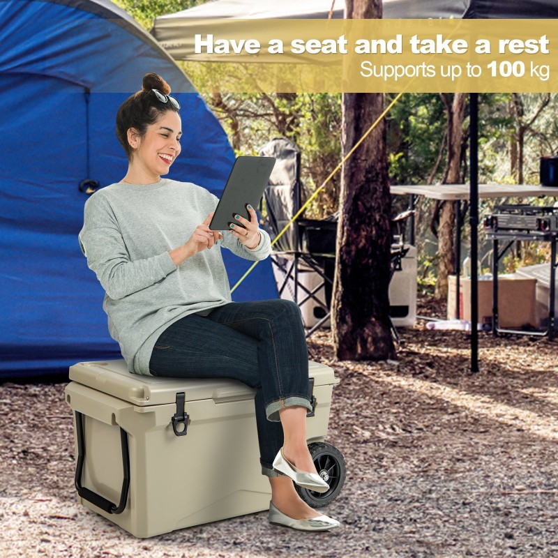 Kannettava pyörillä varustettu kylmälaukku 71L kahvoilla, khaki