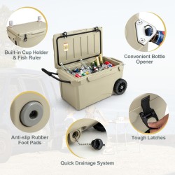 Kannettava pyörillä varustettu kylmälaukku 71L kahvoilla, khaki