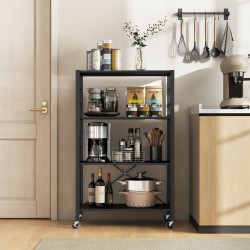 Taitettava nelitasoinen säilytyshylly pyörillä, rustiikkinen ruskea