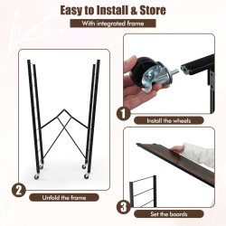 Taitettava nelitasoinen säilytyshylly pyörillä, rustiikkinen ruskea