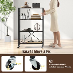 Taitettava nelitasoinen säilytyshylly pyörillä, rustiikkinen ruskea