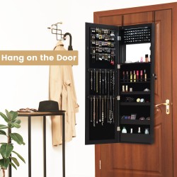 Monikäyttöinen musta LED-korukaappi peilillä ja lukolla