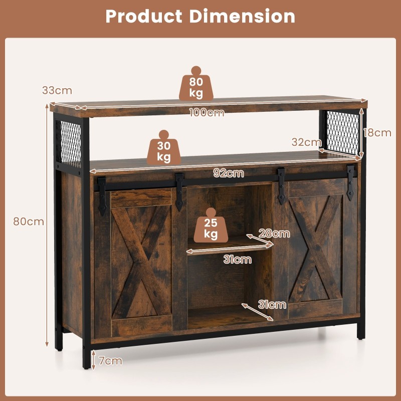 Maalaisromanttinen buffet-kaappi liukuovilla, ruskea