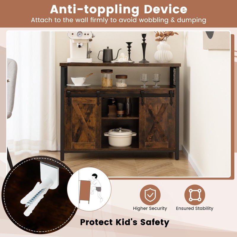 Maalaisromanttinen buffet-kaappi liukuovilla, ruskea