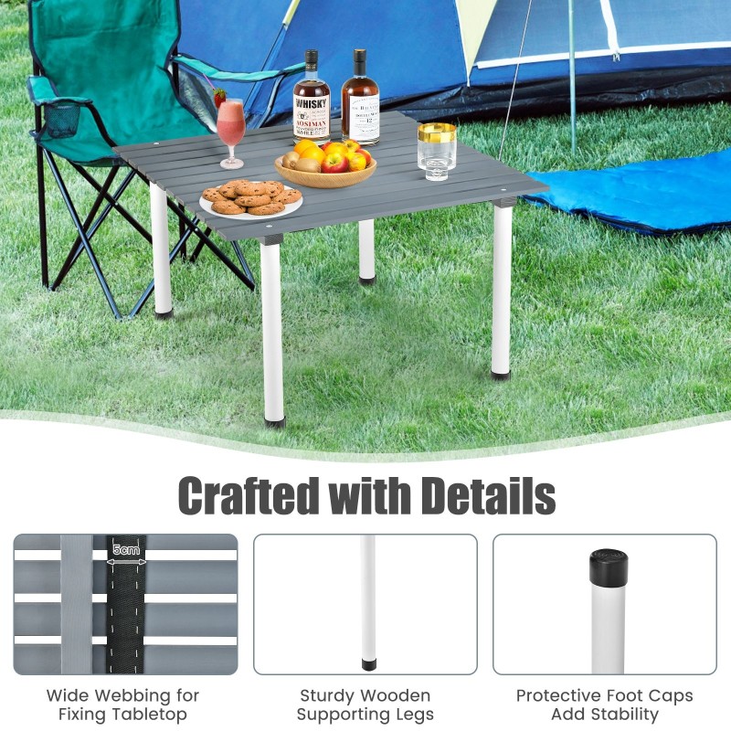 Taitettava harmaa retkipöytä kantolaukulla ulkoiluun