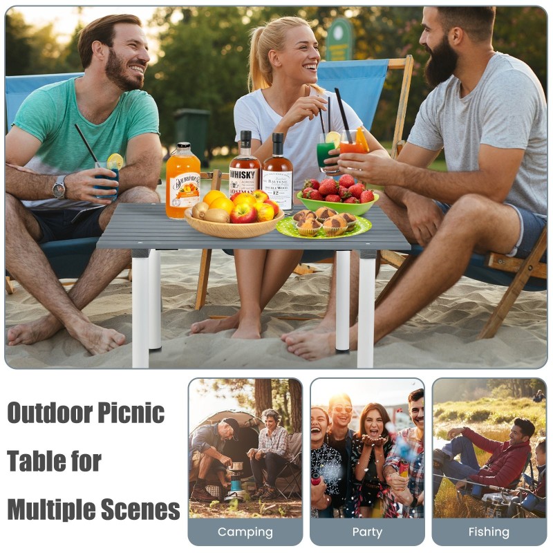 Taitettava harmaa retkipöytä kantolaukulla ulkoiluun