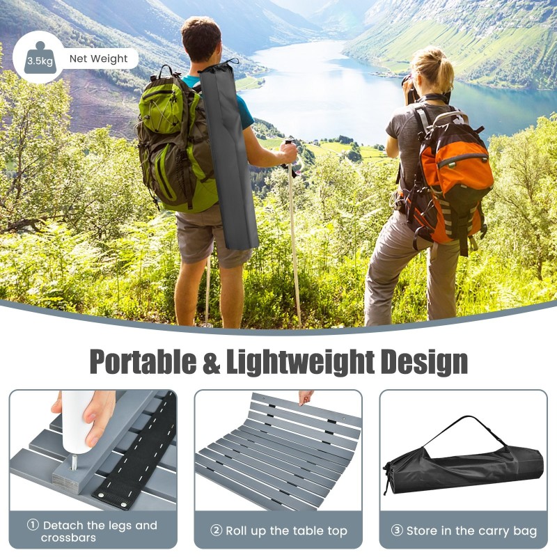 Taitettava harmaa retkipöytä kantolaukulla ulkoiluun