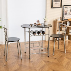 3-osainen ruokailuryhmä viinitelineellä ja metallirungolla - musta/hopea