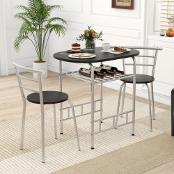 3-osainen ruokailuryhmä viinitelineellä ja metallirungolla - musta/hopea