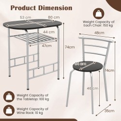 3-osainen ruokailuryhmä viinitelineellä ja metallirungolla - musta/hopea