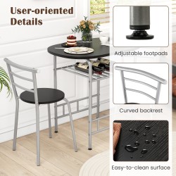 3-osainen ruokailuryhmä viinitelineellä ja metallirungolla - musta/hopea