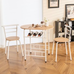 3-osainen ruokailuryhmä viinitelineellä ja metallirungolla