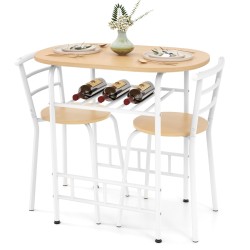 3-osainen ruokailuryhmä viinitelineellä ja metallirungolla