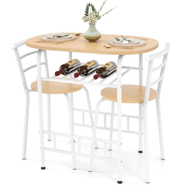 3-osainen ruokailuryhmä viinitelineellä ja metallirungolla