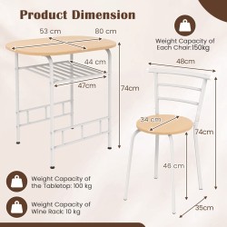 3-osainen ruokailuryhmä viinitelineellä ja metallirungolla