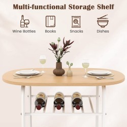 3-osainen ruokailuryhmä viinitelineellä ja metallirungolla